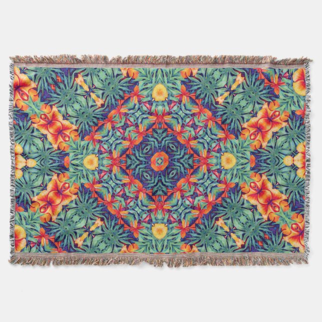 Cobertor Padrão tropical Abstrato Azul Amarelo Verde Laranj (Frente)