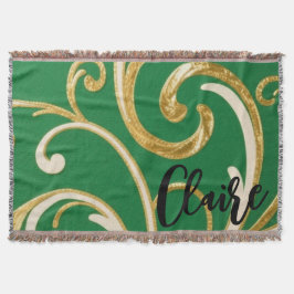 Cobertor Padrão Verde Musgo Elegância Dourada