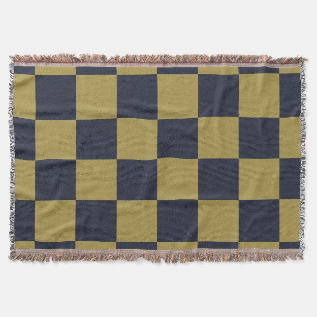 Cobertor Padrão Verificado Dourado e Marinho Elegante (Frente)