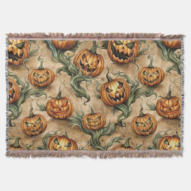 Cobertor Padrão Vintage Halloween Jack-O-Lantern (Frente)