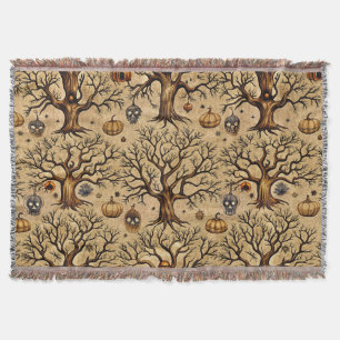 Cobertor Padrão Vintage Haunted Trees & Pumpkin Lanterns