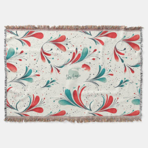 Cobertor Padrão Whimsical Blue e Red Paisley Leaf (2)