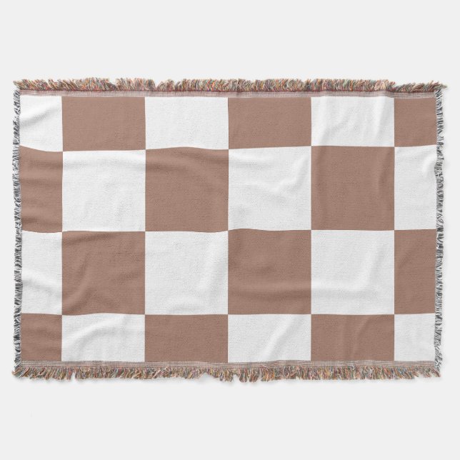 Cobertor Padrão Xadrez em Mousses Branco e Mocha (Frente)