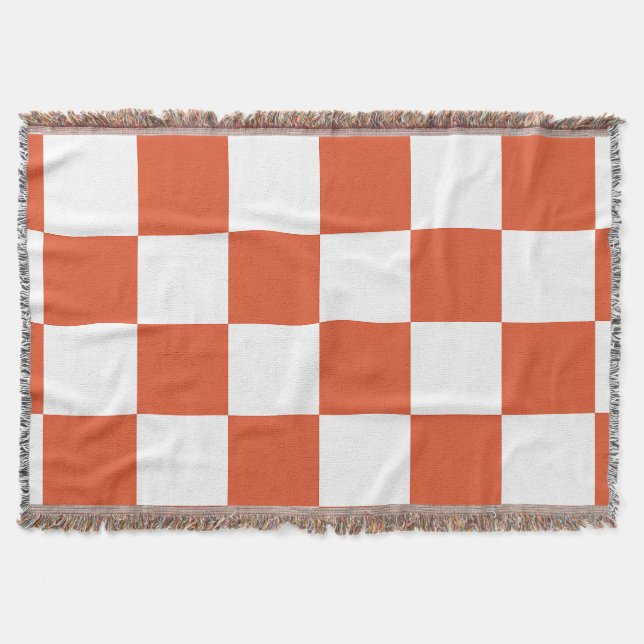 Cobertor Padrão Xadrez Laranja e Branco (Frente)
