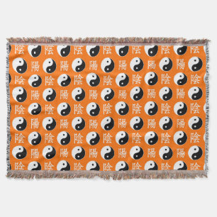 Cobertor Padrão Yin Yang Chinês Laranja