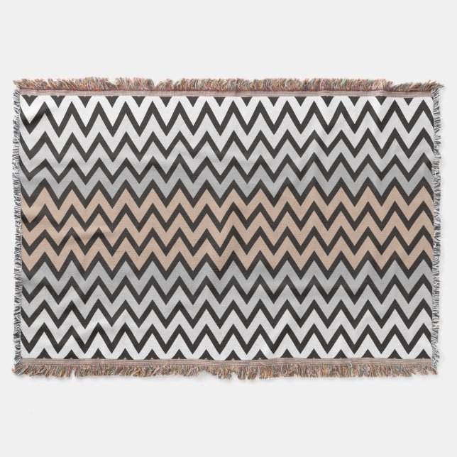 Cobertor Padrão ZIGZAG - cinza branca preta + sua ideia (Frente)