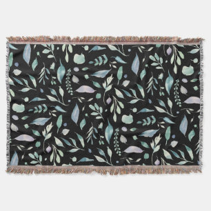 Cobertor Padrões de Folha Botânica Tradicional em Preto