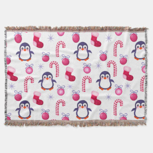 Cobertor Padrões de Natal Rosa e Branco bonitos com pinguin