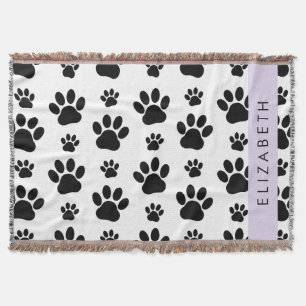 Cobertor Padrões de pata, patas de cão, preto e branco, seu