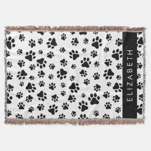 Cobertor Padrões de pata, patas de cão, preto e branco, seu