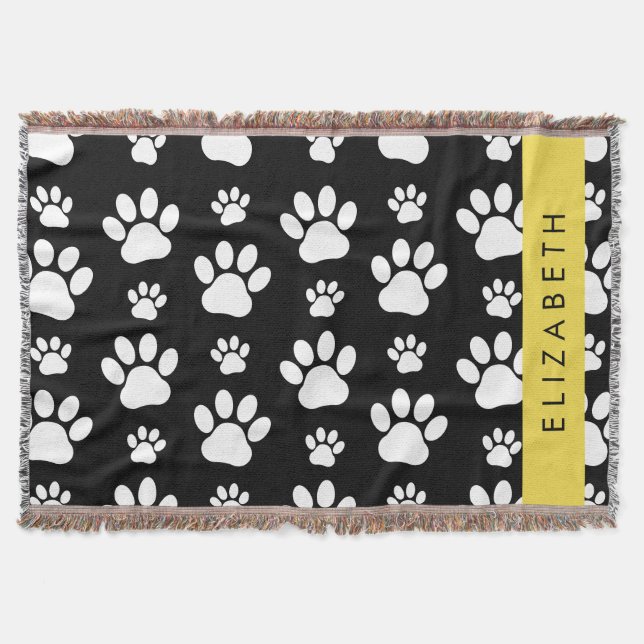 Cobertor Padrões de pata, patas de cão, preto e branco, seu (Frente)