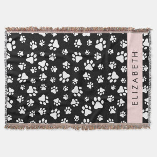 Cobertor Padrões de pata, patas de cão, preto e branco, seu