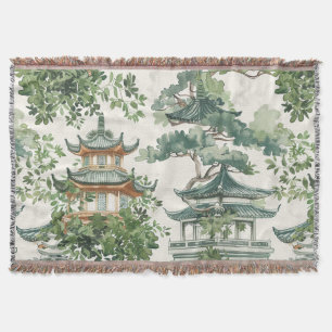Cobertor Pagoda Asiática de Aquarela na Paisagem Verdante (