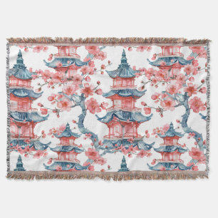 Cobertor Pagode Oriental Flor de Cerejeira Vermelha Arte