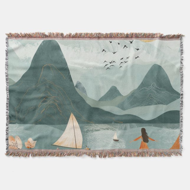 Cobertor Paisagem Boho Abstrato (11) (Frente)