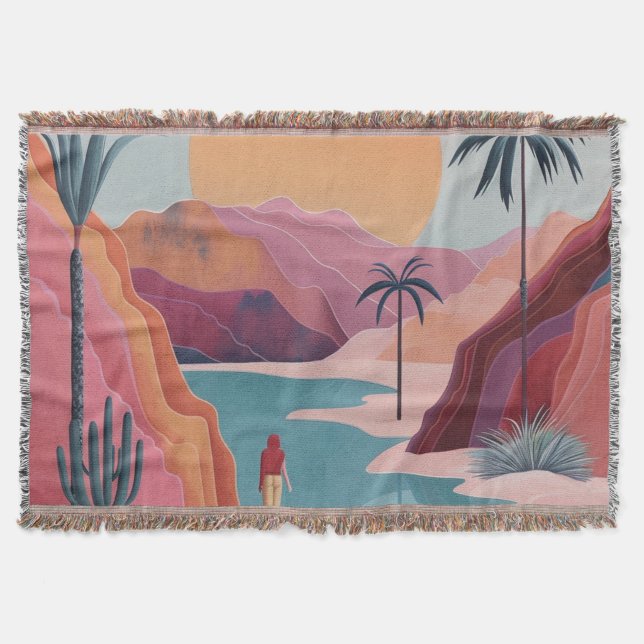 Cobertor Paisagem Boho Abstrato (18) (Frente)