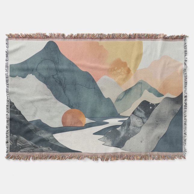 Cobertor Paisagem Boho Abstrato (2) (Frente)