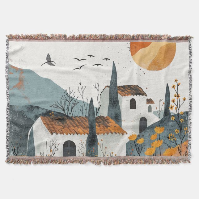Cobertor Paisagem Boho Abstrato (4) (Frente)