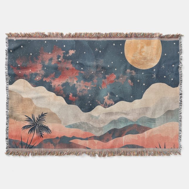 Cobertor Paisagem Celestial Boho Deserto Índigo Cobre (Frente)