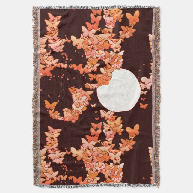 Cobertor Paisagem com borboletas - coral, chocolate (Frente Vertical)