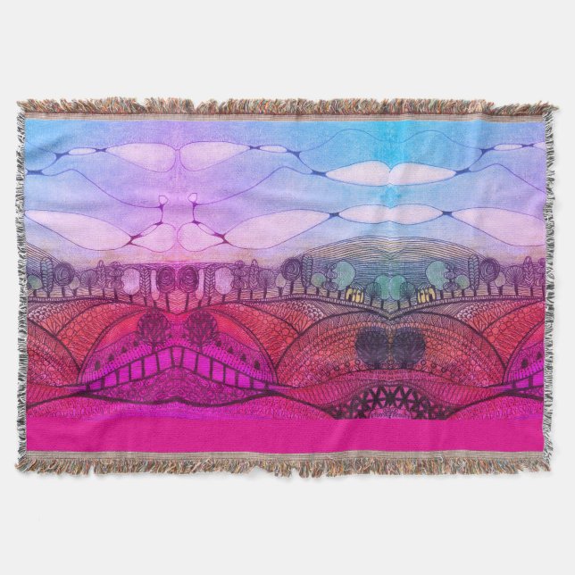 Cobertor Paisagem de rabiscos rosa e vermelha Throw Blanket (Frente)