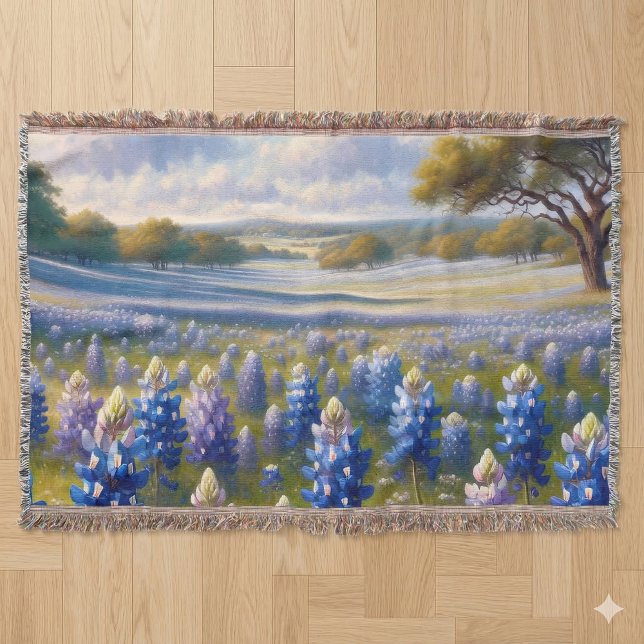 Cobertor Paisagem do Prado de Bluebonnet do Texas (Texas Bluebonnet Meadow Landscape Throw Blanket Laid Flat)