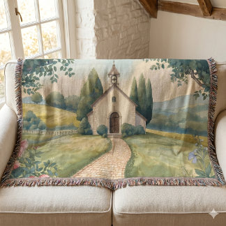 Cobertor Paisagem Pastel do Caminho da Capela Cottagecore