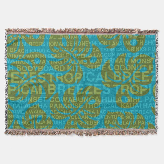 Cobertor Palavras de Verão Tropical e Monstera Leaf Blanket (Frente)