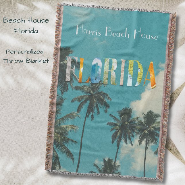 Cobertor Palm Tree Florida Beach House (This Tropical Throw Blanket is Perfect for the Beach House! Personalize it to make it your own!
)