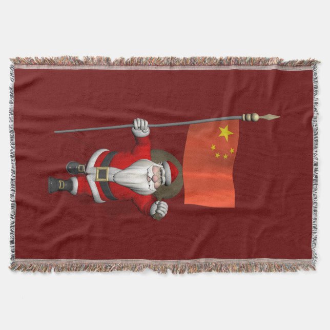 Cobertor Papai Noel Com Bandeira Da China (Frente)