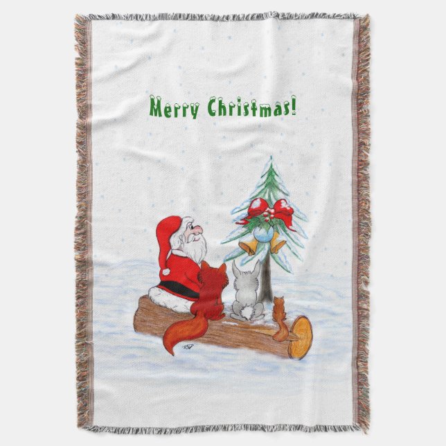 Cobertor Papai Noel com Raposa e Esquilo do Coelho (Frente Vertical)