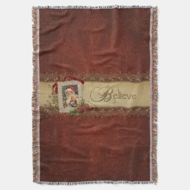 Cobertor Papais noeis com Poinsettia e Dourado Lace (Frente Vertical)