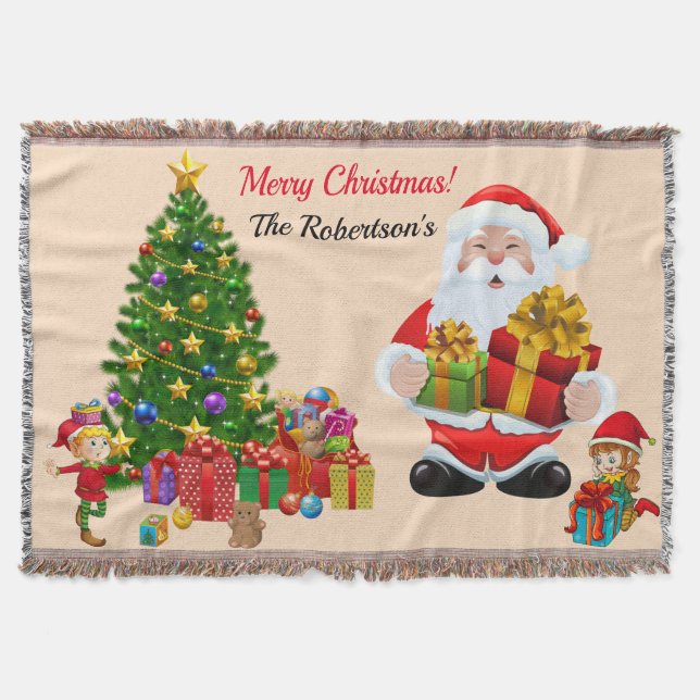 Cobertor Papais noeis e Elfos da Árvore de Natal Adicionar  (Frente)