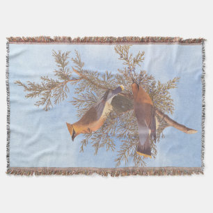 Cobertor Par de pássaro Cedar Waxwing de Audubon em Evergr