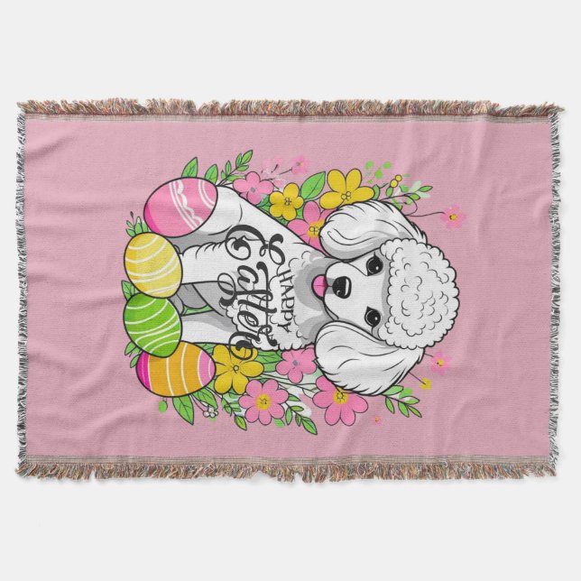 Cobertor Páscoa Poodle com flores (Frente)