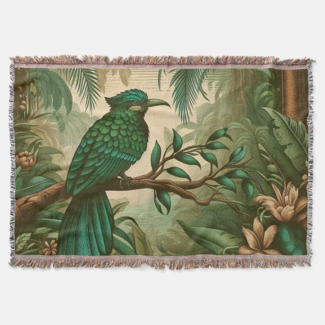 Cobertor Pássaro Tropical na Selva Verde Lush 2 (Frente)