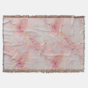 Cobertor Pássaros Rosa Bege Dourado
