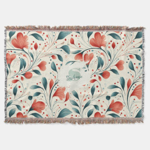Cobertor Pasta Azul Whimsical e Padrão Floral Vermelho
