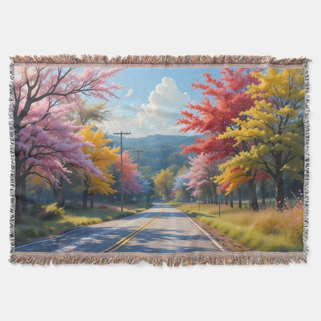 Cobertor Pastel Autumn Country Road Watercolor (Frente)