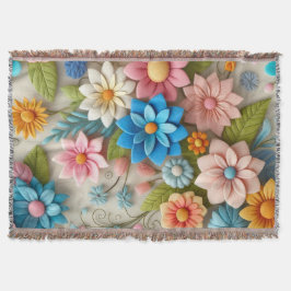 Cobertor Pastel Primavera 3D Feltro Arte Floral Colorida