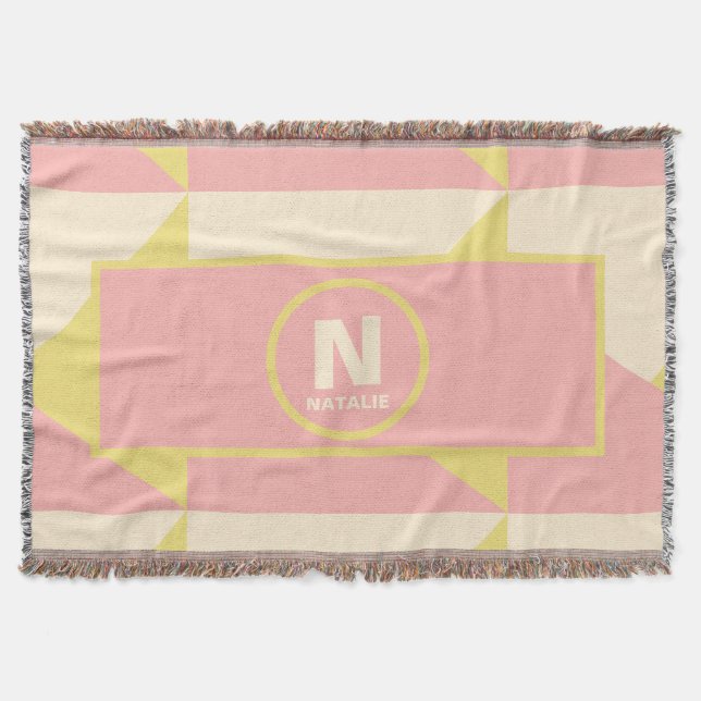 Cobertor Pastel Yellow Pink e Cream Geométrico Girls Name (Frente)