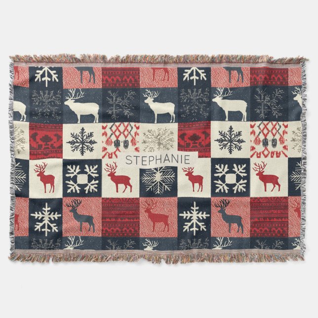 Cobertor Patchwork do Fair Isle Knited | Holiday Reindeer (Frente)