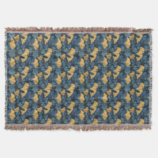 Cobertor Patina Blue and Gold Ginkgo Leaf 