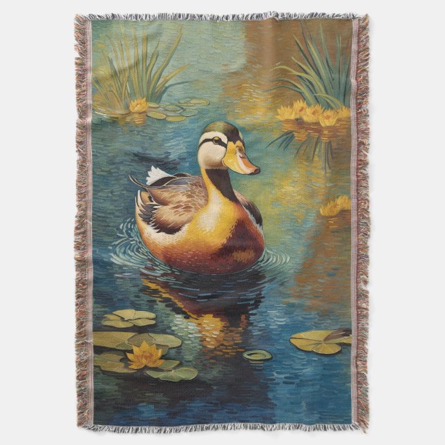 Cobertor Pato Tranquilo Numa Pintura Artística De Pond (Frente Vertical)
