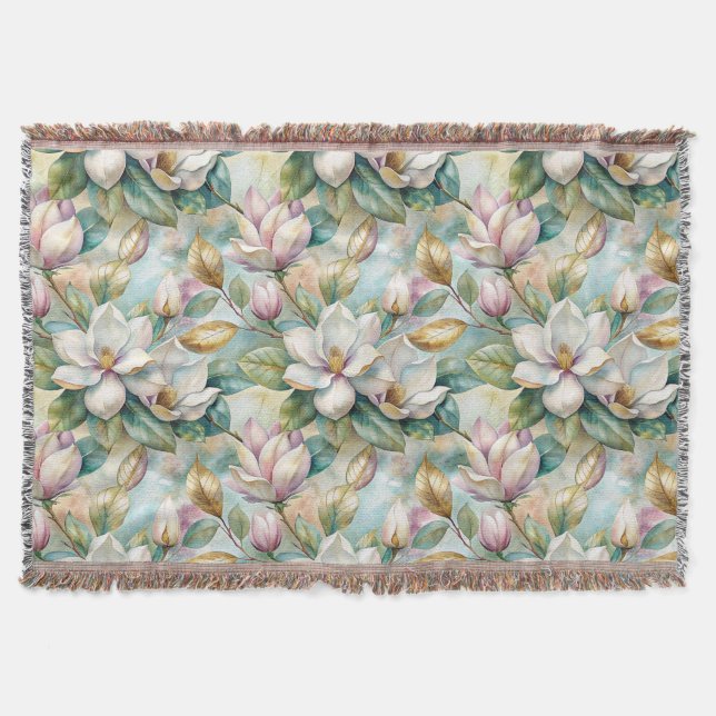 Cobertor Pattern Elegant Magnolia Flowers (Frente)