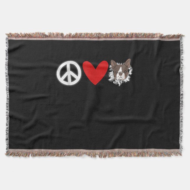 Cobertor Peace Love Boston Terrier T-Shirt (Frente)