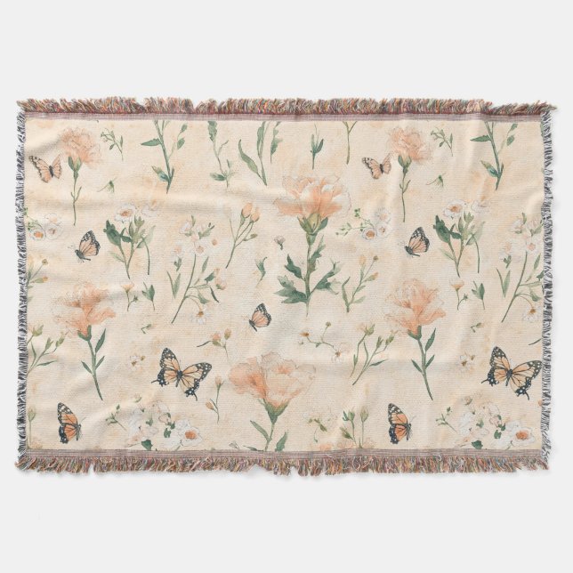 Cobertor Peach Butterflies Floral (Frente)