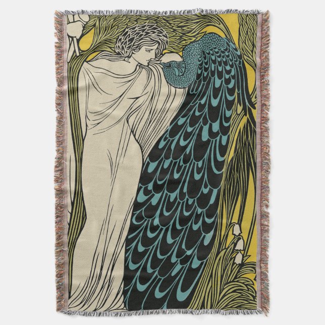 Cobertor Peacock Fine Art Bird Nouveau (Frente Vertical)