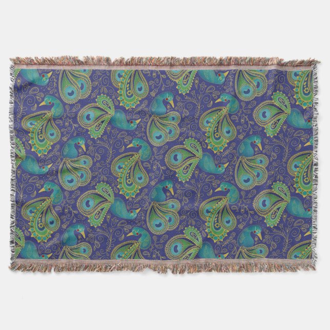Cobertor Peacock Paisley Pattern Blue (Frente)