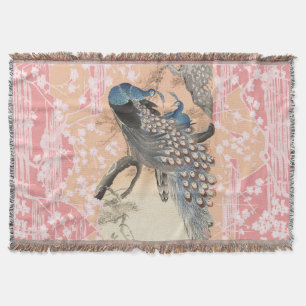 Cobertor PEACOCKS, PINK BRANCO SAKURA FLORES Japoneses Fora